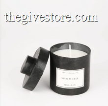 Mad et Len Candle Apothicaire Petite - SPIRITUELLE. Lid opened to show white wax. 