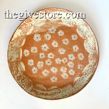 Spako Clay 14" Round Platter 2 burnt orange glaze multi floral pattern