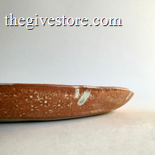 Spako Clay 14" Round Platter 2 burnt orange glaze multi floral pattern profile